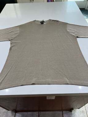 Kevoman Vintage 100% Silk 4-Ply Knit Short Sleeve Sweater Tee Taupe Size Large